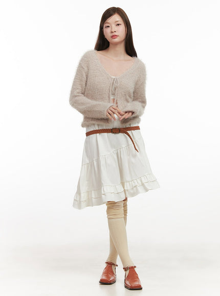 Fuzzy Ribbon Tie Cardigan IJ527