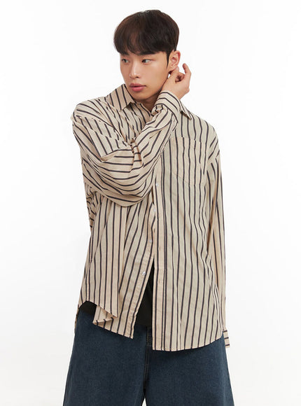 Men's Oversized Stripe Collared Button-Up Shirt IF521