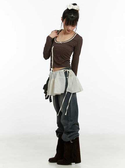 u-neck-polka-dot-lace-long-sleeve-top-cf509