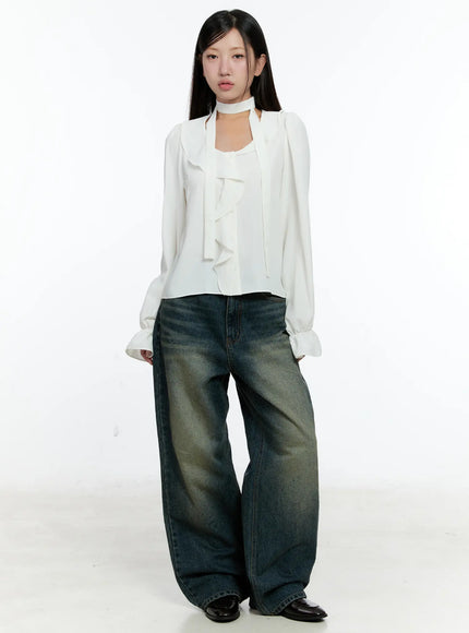 ruffled-chiffon-blouse-with-scarf-set-cs518