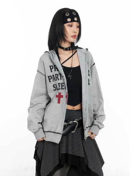 graphic-zip-up-hoodie-cd1202 / Gray