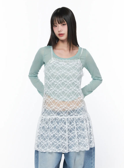 sheer-lace-layered-mini-dress-ca528 / White