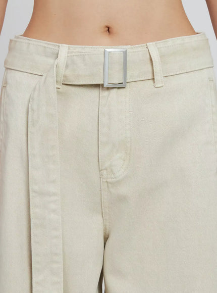 Wide Leg Cotton Belted Trousers IO530