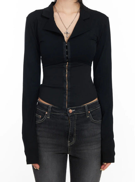 collared-corset-button-long-sleeve-top-cd1202