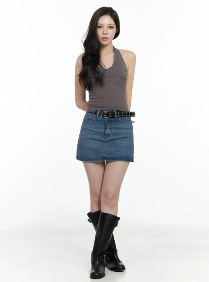 shirred-sleeveless-halter-neck-tank-top-ij528