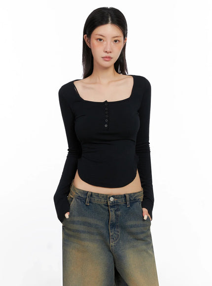 Long Sleeve Square Neck Top IS508