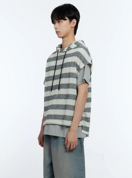 Men's Striped Short-Sleeve Hoodie IG501
