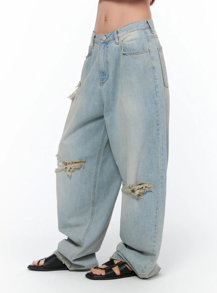 Ramona Distressed Lace Detail Wide Leg Jeans CA515