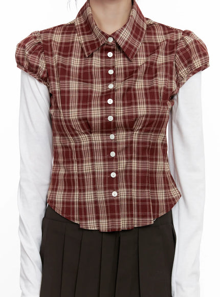 plaid-puff-sleeve-top-cg519