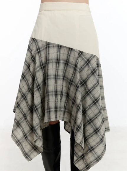 Plaid Layered Asymmetric Skirt F516