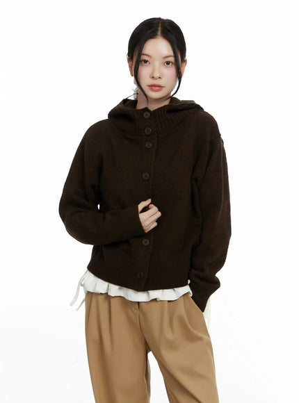 Button Hooded Knit Cardigan F502