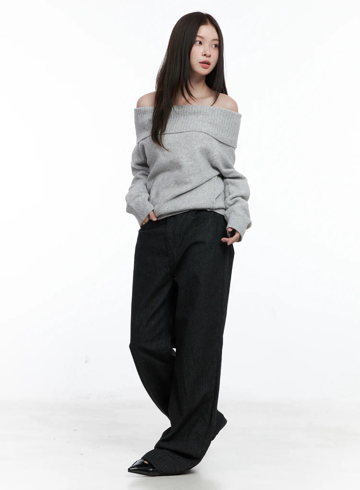 Off-Shoulder Knit Long Sleeve Top CO506