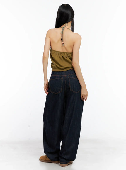 Knit Zip-Up Halter Top CL529