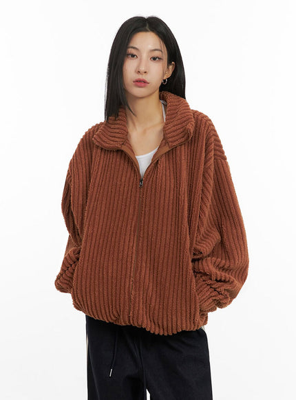 Ribbed Fuzzy Oversized Zip-Up IJ503