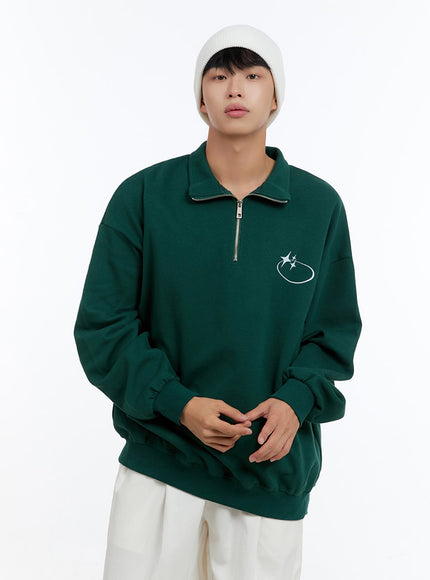 mens-classic-cotton-half-zip-graphic-hoodie-green-is413