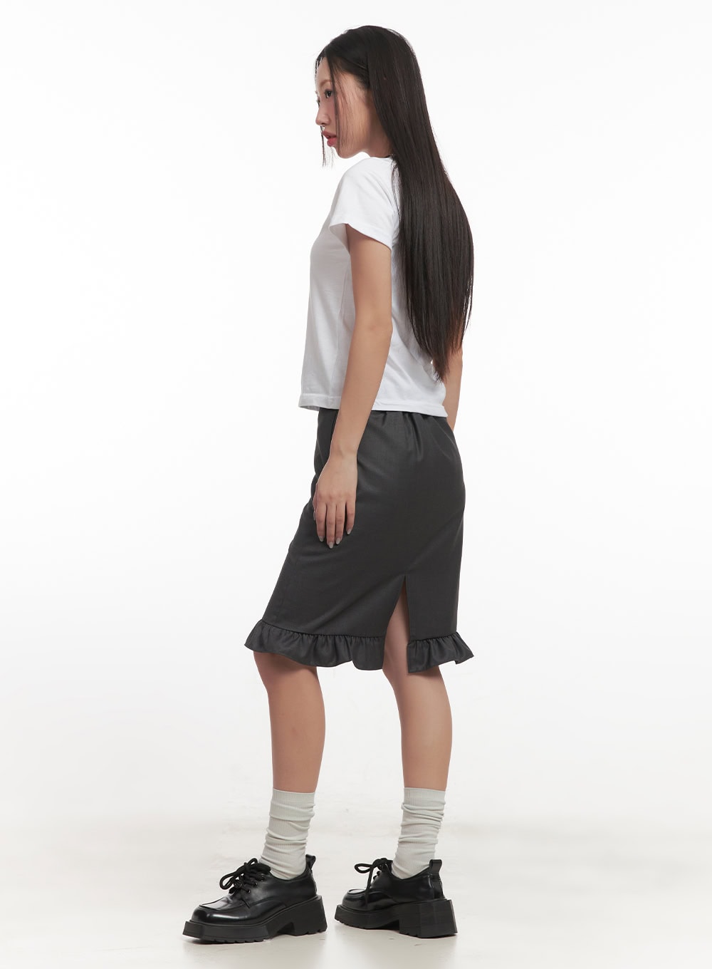 Frill Straight-Fit Midi Skirt CF526