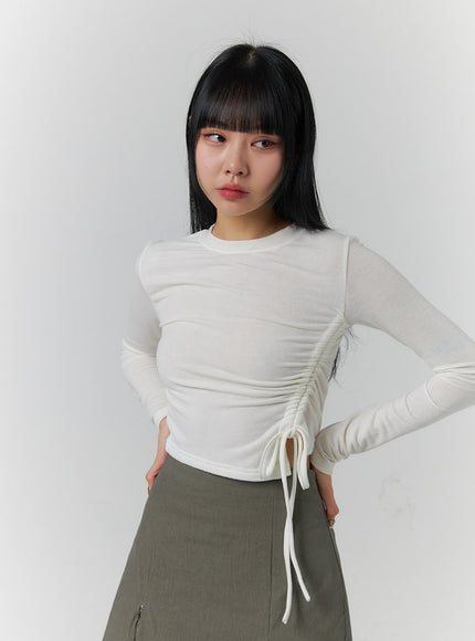 drawstring-long-sleeve-round-neck-tee-cj419