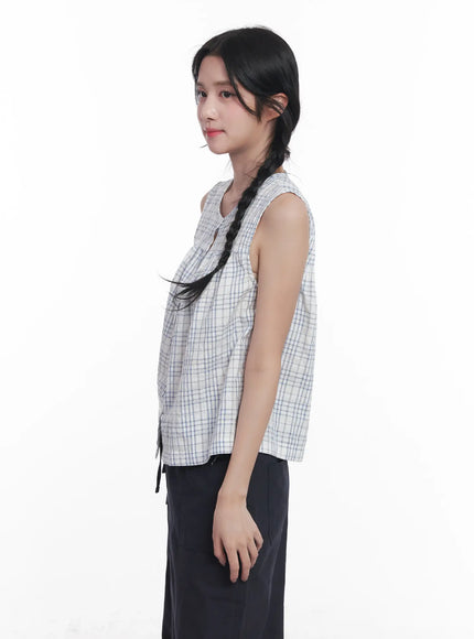 plaid-sleeveless-blouse-cu523