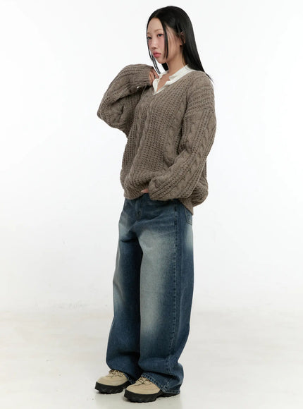 Cozy Cable Knit Oversized V-Neck Sweater CN505