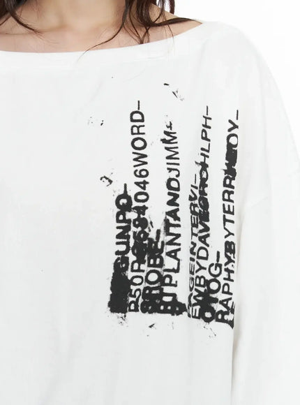 Off-Shoulder Graphic Sweatshirt F516