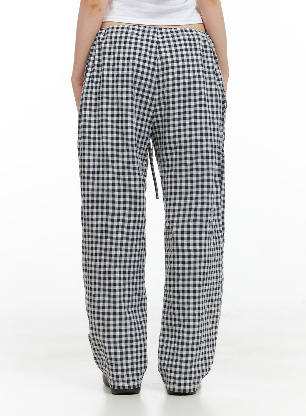 checkered-banded-cotton-wide-leg-pants-cg408