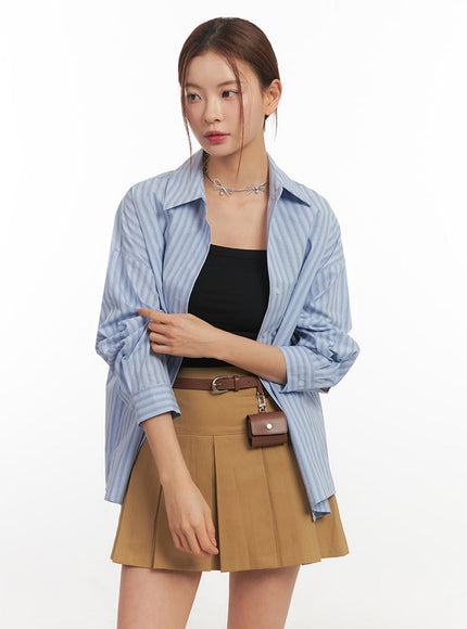 Loose-Fit Collared Striped Button-Up Shirt IM513