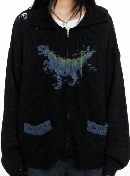 Oversized Distressed Knit Zip-Up CO528