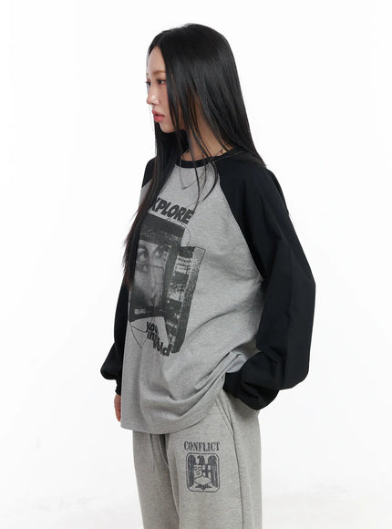 Graphic Raglan Oversized Long Sleeve Tee CJ515