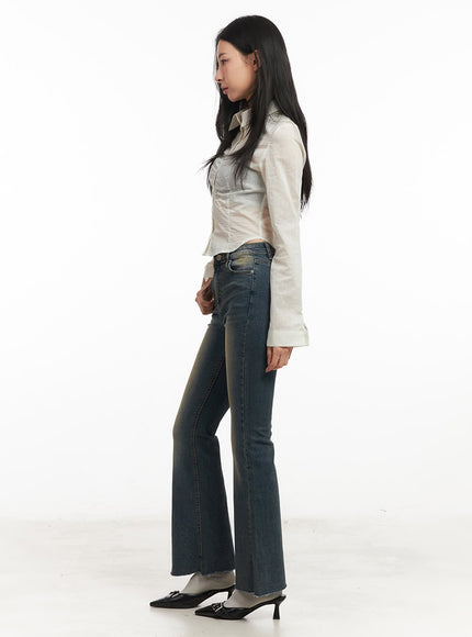 Abbey Washed Slim-Fit Flared Jeans CM504