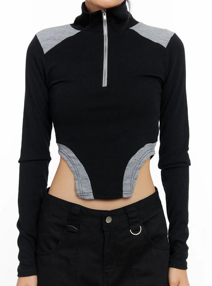 ribbed-contrast-half-zip-top-co528