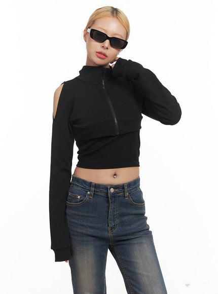Zip-Up Cut-Out Bolero Top CM506