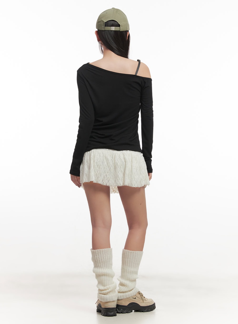 Letter Print One-Shoulder Long Sleeve Top CF524