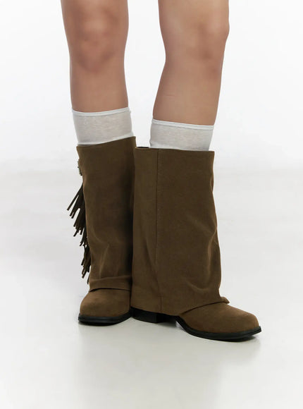 Brown Suede Fringe Boots CF503