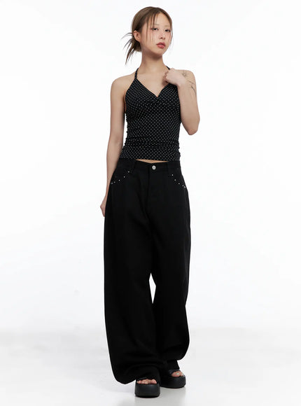 polka-dot-halter-v-neck-sleeveless-top-cl511