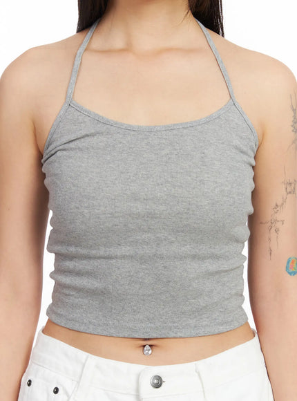 Ribbed Tie Halter Neck Top CF504