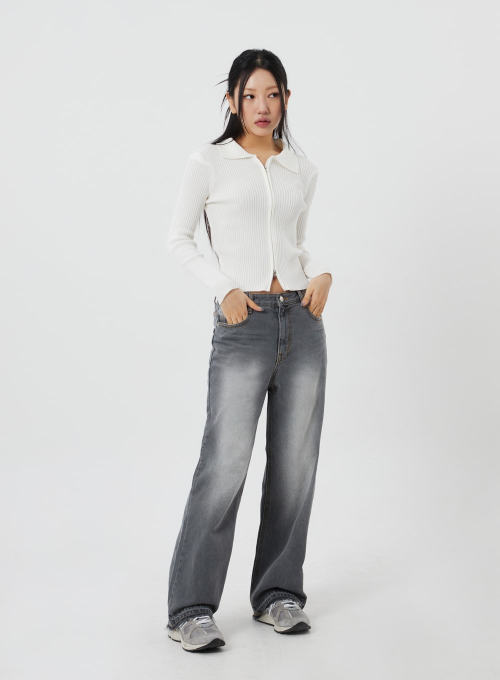 Ribbed Knit Zip-Up CF324