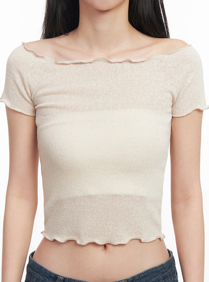 Sheer Frill Off-Shoulder Crop Top IY516