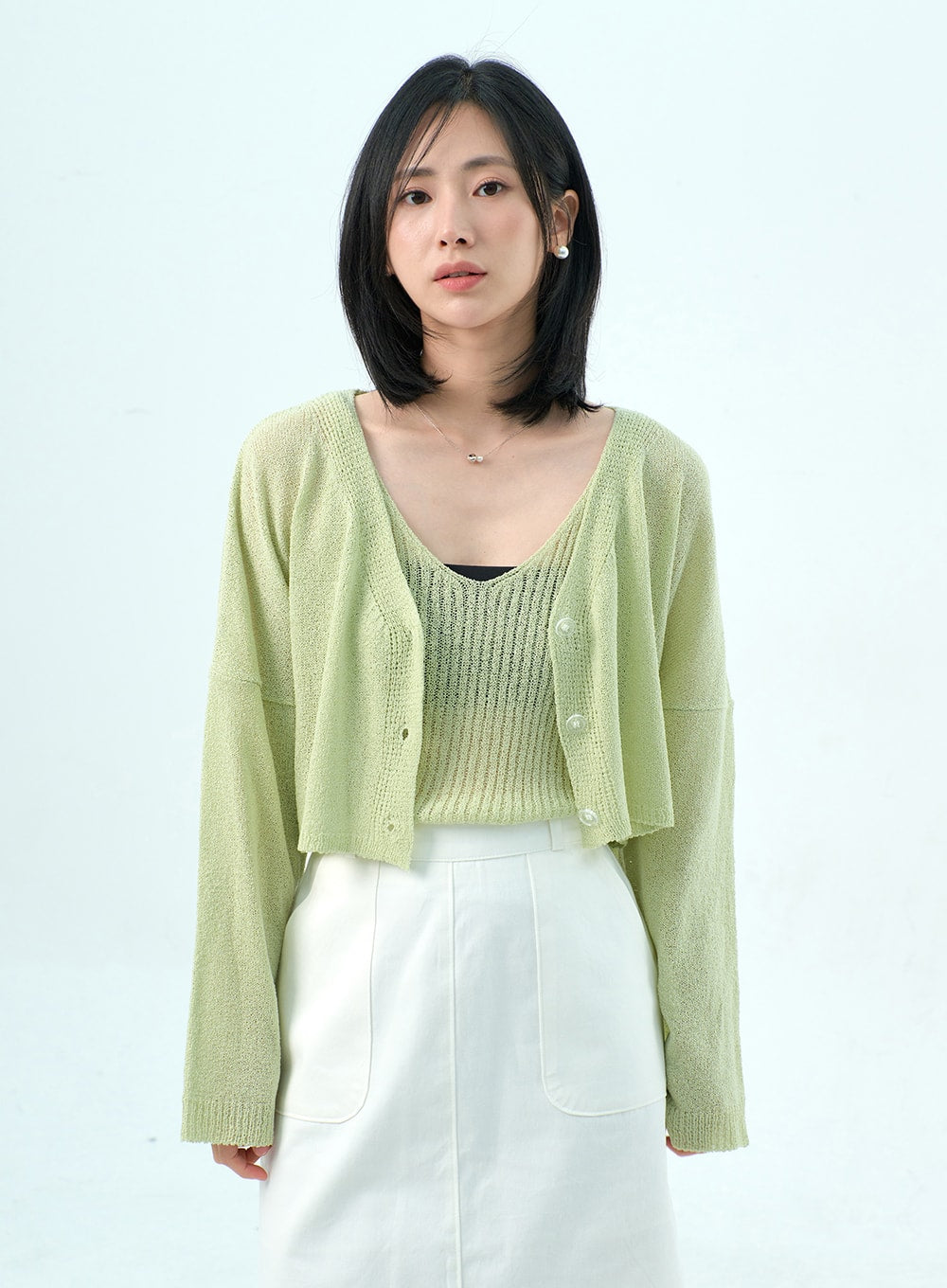 Mesh Top And Cardigan Set OY317