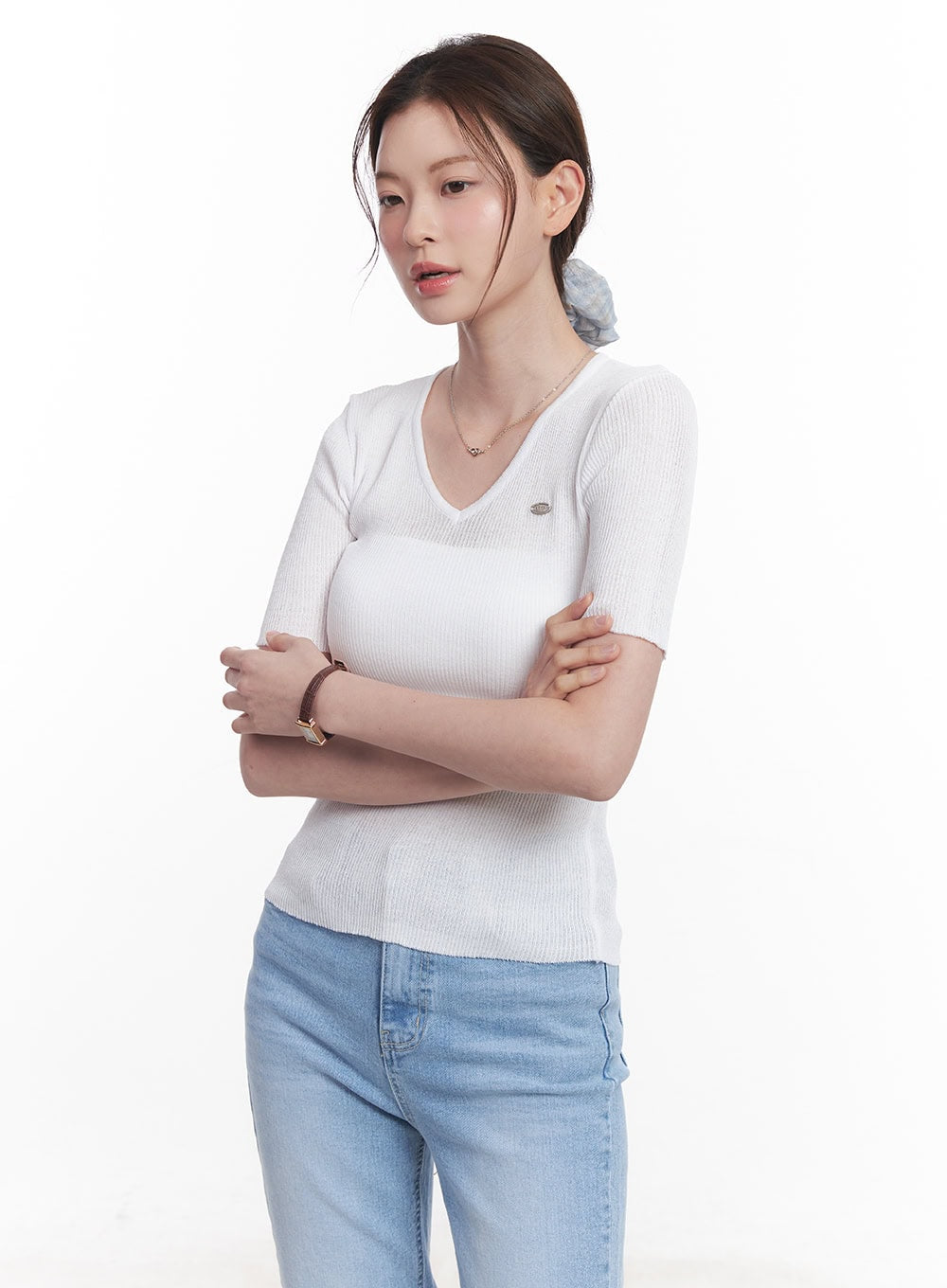 sheer-v-neck-linen-short-sleeve-sweater-cy519