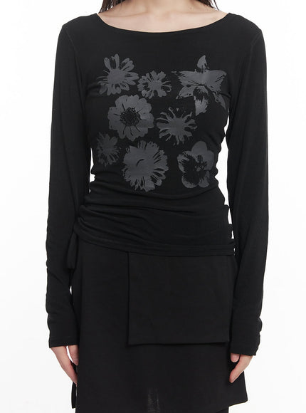Floral Graphic Sheer Long Sleeve Top CM520