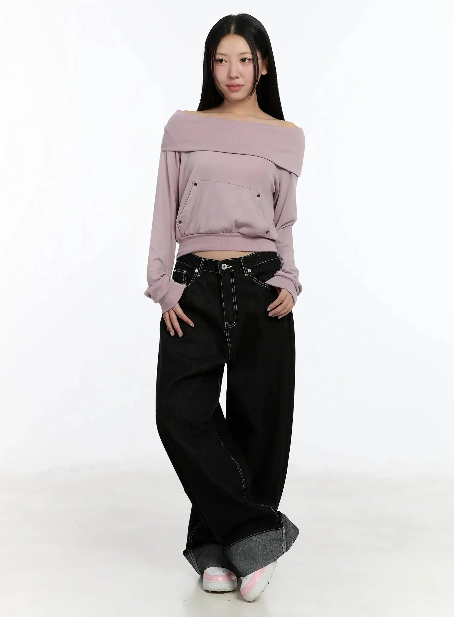 kacey-plaid-stitched-back-pocket-baggy-jeans-im513