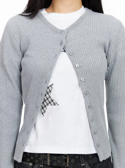 Ribbed Round Neck Cardigan CA513