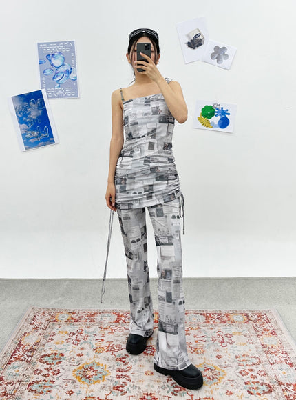 Newspaper Print Pants CY308