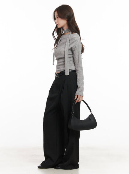 Pintuck Wide-Fit Slacks Pants CM511