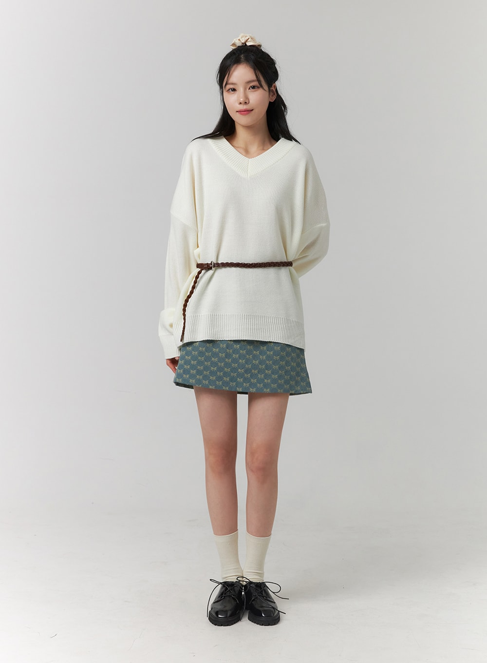 v-neck-knitted-long-sleeve-sweater-oj419