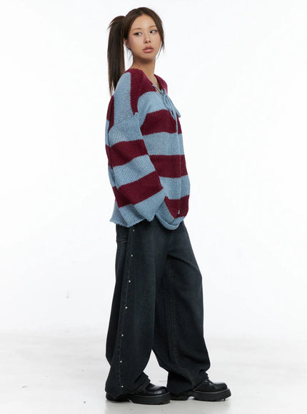 striped-lace-up-long-sleeve-knit-top-cs505