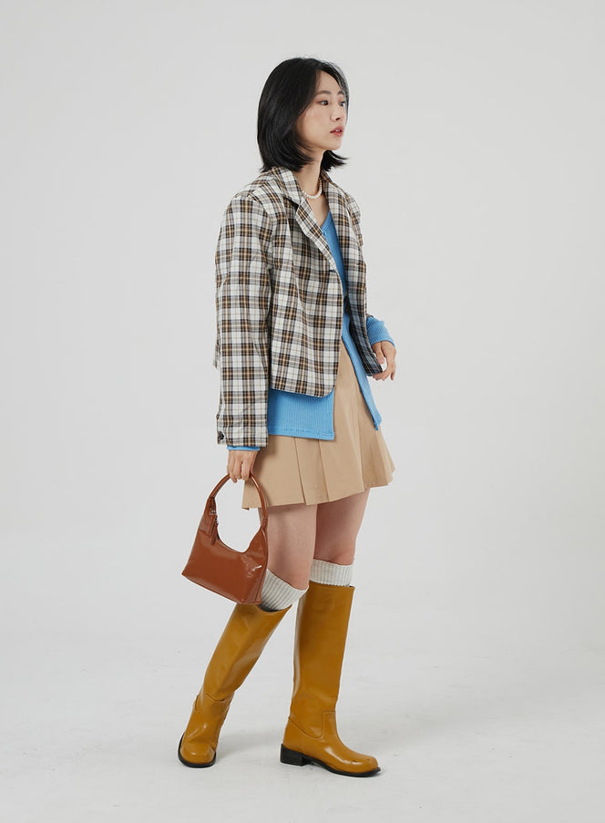 Check Pattern Crop Blazer OF310