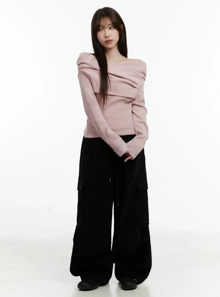 Fleece Off-Shoulder Long Sleeve Top IJ521