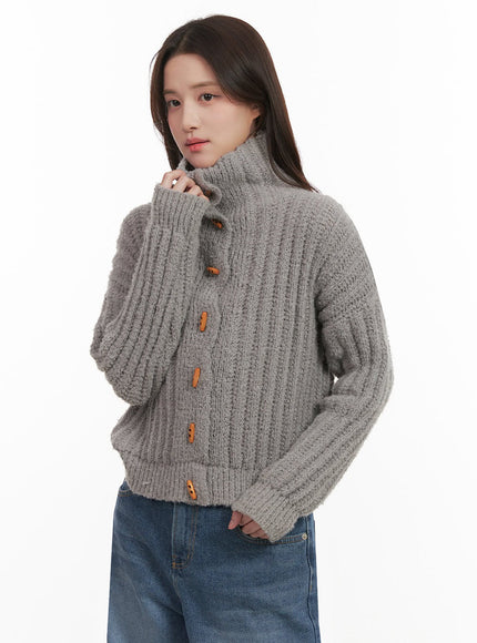 Cozy Antler-Buttoned Knit Cardigan IJ510