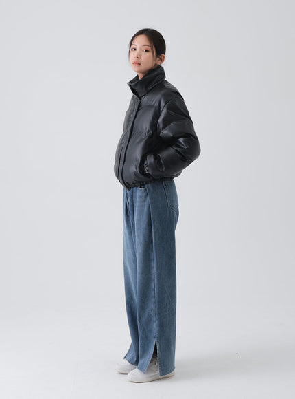 Faux Leather Cropped Puffer Jacket CS07